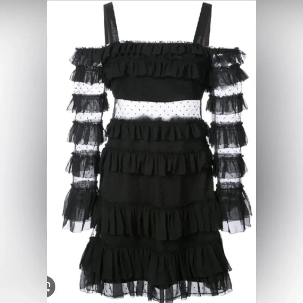ALEXIS Brandi Off The Shoulder Tiered Ruffled Mini Dress Black Size Small